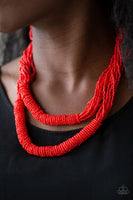 Right As RAINFOREST - Red - Paparazzi Seed Beads Necklace #556