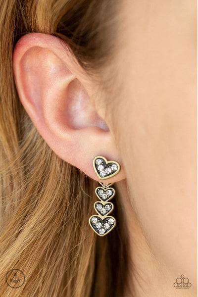Heartthrob Twinkle - Brass - Paparazzi Heart Double Post Earrings