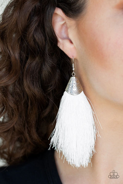 Tassel Temptress - White - Paparazzi Tassel Fringe Earrings