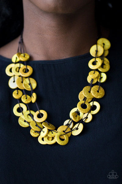 Wonderfully Walla Walla - Yellow - Paparazzi Wood Necklace