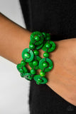Paparazzi - Cancun Catch - Green Wood Stretchy Bracelet