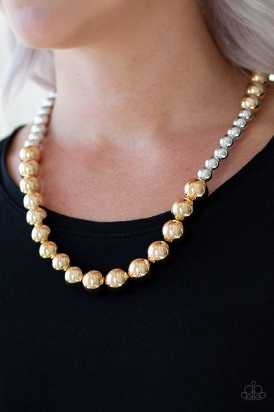 Power To The People - Gold Silver - Paparazzi Bead Necklace