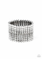 Level The Field - Silver - Paparazzi Stretchy Bracelet