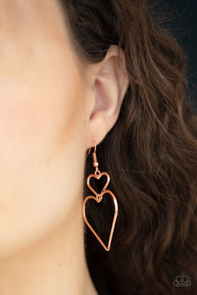Heartbeat Harmony - Copper - Paparazzi Heart Earrings