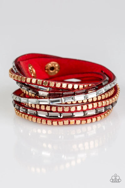 This Time With Attitude - Red - Paparazzi Double Wrap Snap Bracelet