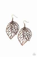 Take It or Leaf It - Copper - Paparazzi Leaf Earrings #4514