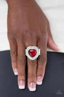Lovely Luster - Red - Paparazzi Cat's Eye Stone Heart Ring