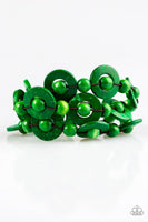 Paparazzi - Cancun Catch - Green Wood Stretchy Bracelet