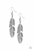 Paparazzi - Feathers QUILL Fly - Silver Feather Earrings