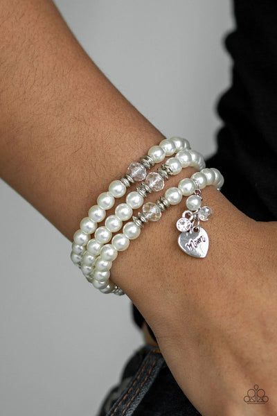 Mom Wow  - White - Paparazzi Stretchy Bracelet Inspirational
