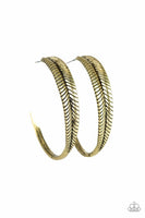 Funky Feathers - Brass - Paparazzi Hoop Feather Earrings