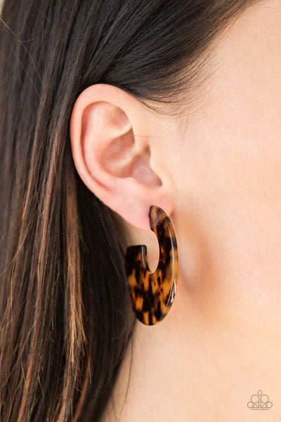Tropically Torrid - Brown - Paparazzi Acrylic Hoop Earrings