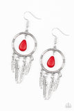 Southern Plains - Red - Paparazzi Feather Earrings