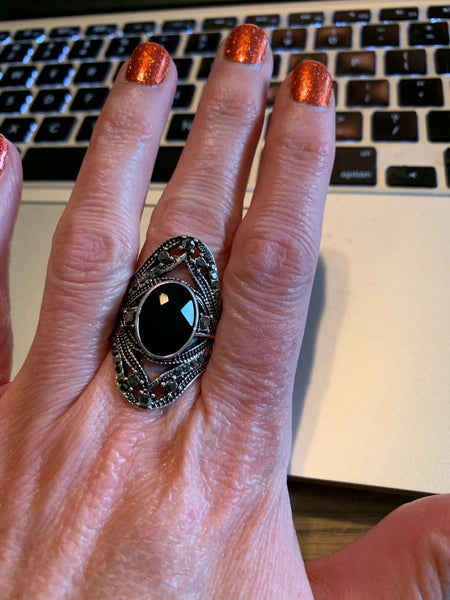 Red Carpet Rebel - Black - Paparazzi Ring