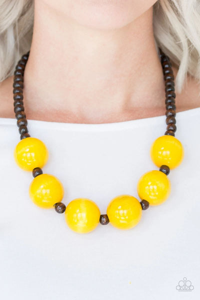 Oh My Miami - Yellow - Paparazzi Wood Necklace #4872