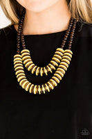 Dominican Disco - Yellow - Paparazzi Wood Necklace #716 (D)