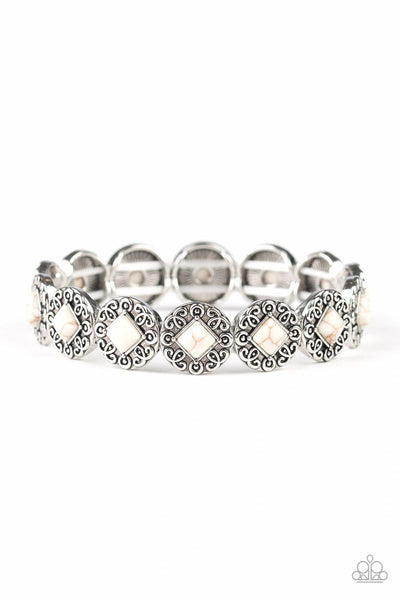 Paparazzi - Desert Dilemma - White Stretchy Bracelet #376 (D)