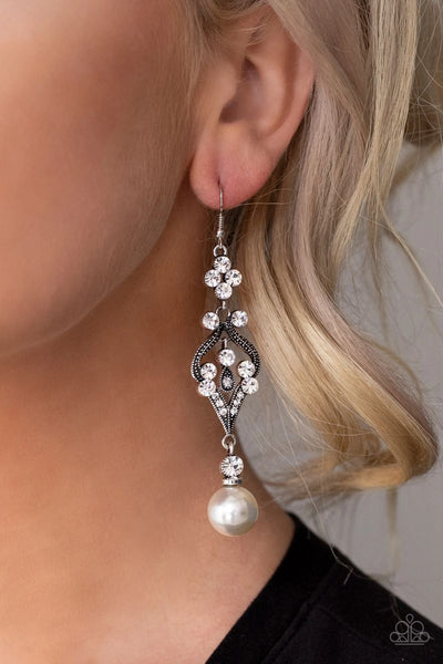 Paparazzi - Elegantly Extravagant - White Earrings