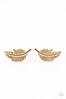 Paparazzi - Flying Feathers - Gold Feather Post Earrings