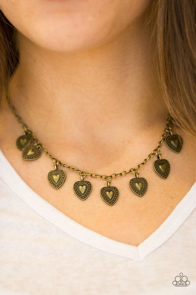 Lost In The Moment - Brass - Paparazzi Heart Necklace #3511