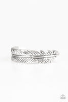 Tran-QUILL-ity - Silver - Paparazzi Feather Cuff Bracelet