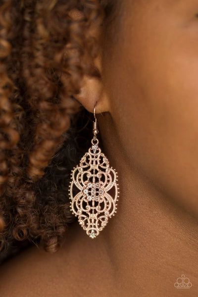Ornately Ornate - Rose Gold - Paparazzi Earrings #2145 (D)