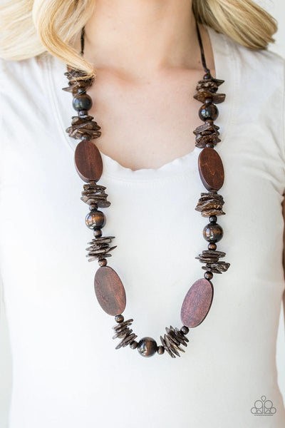 Carefree Cococay - Brown - Paparazzi Wood Necklace #4630