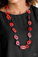 Waikiki Winds - Red - Paparazzi Wood Necklace #4988 (D)