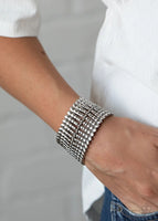 Level The Field - Silver - Paparazzi Stretchy Bracelet