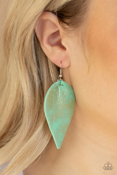Enchanted Shimmer - Green - Paparazzi Leather Earrings