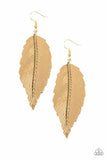 Looking For A Flight - Gold - Paparazzi Feather Earrings #1012